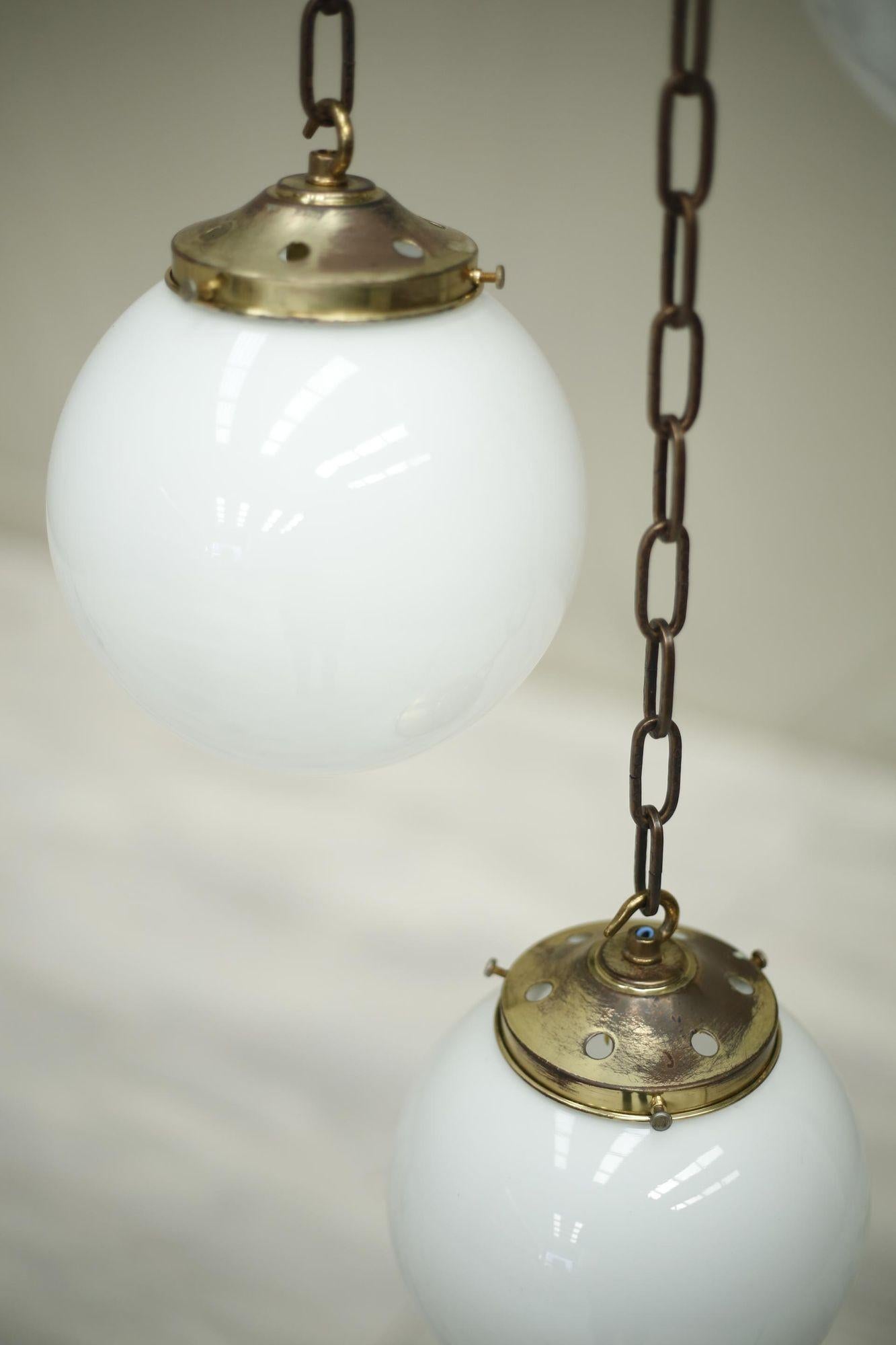 20th Century Run of 20thc Small Opaline Globe Pendant Lights For Sale