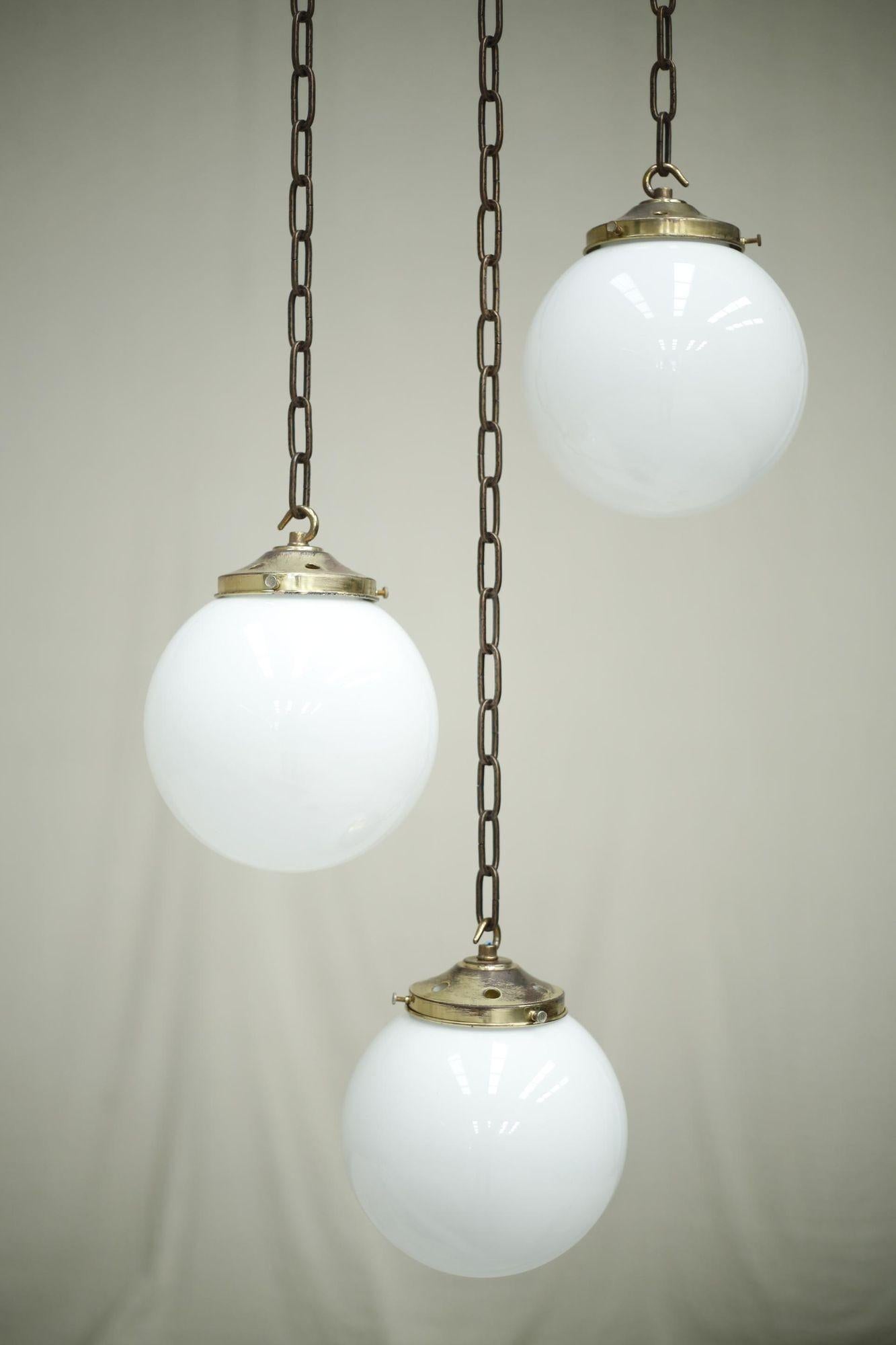 Opaline Glass Run of 20thc Small Opaline Globe Pendant Lights For Sale