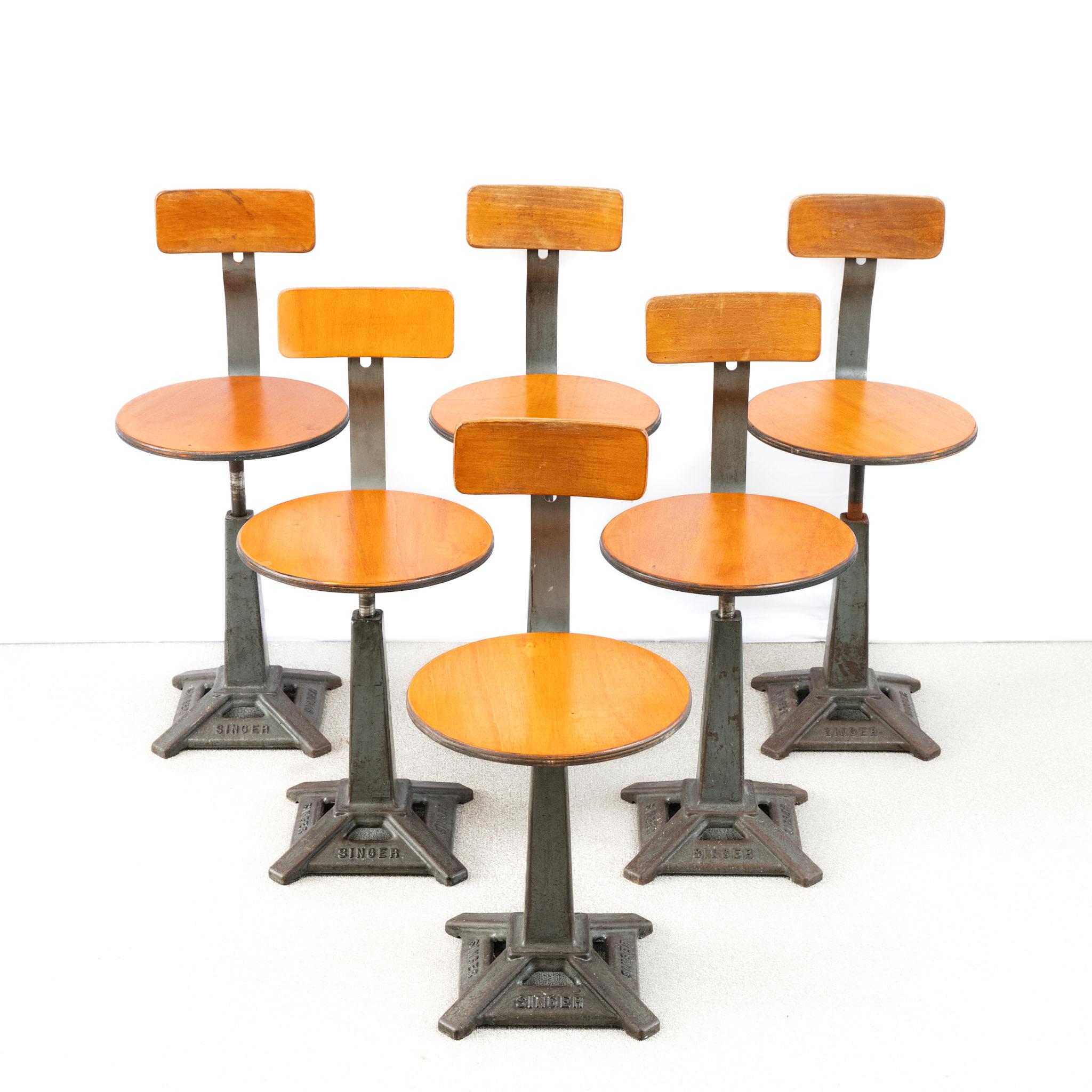 English Run of 6 Singer Machinist Chairs For Sale