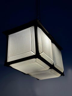 Run Set Antique Vintage Flush Mounted Holophane Hedralite Ceiling Light Lantern