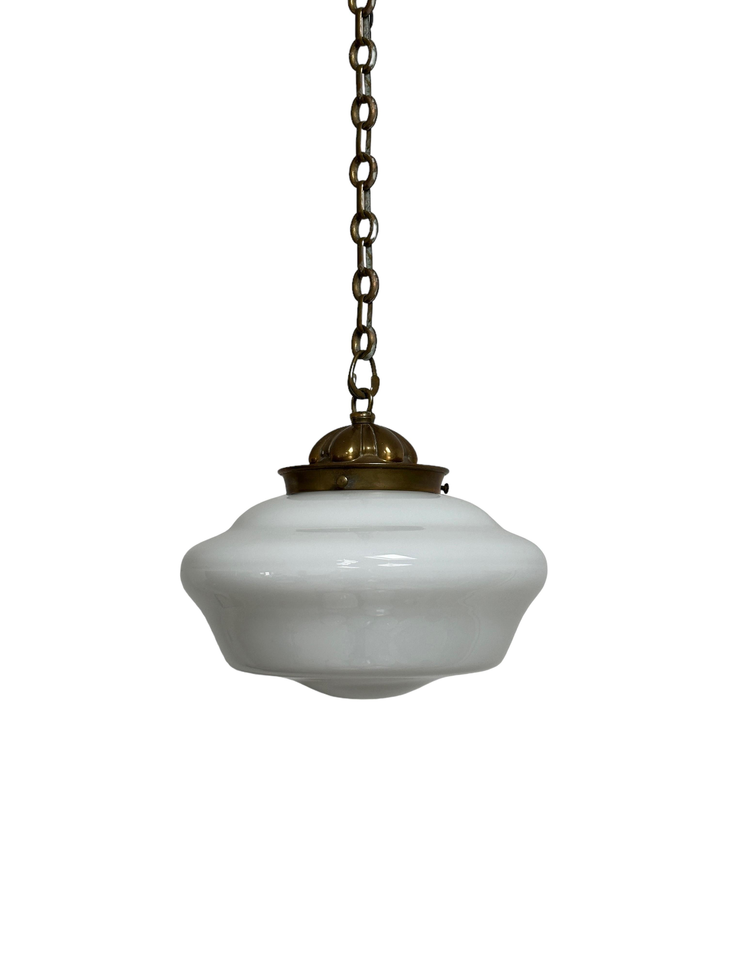Run Set Antique Vintage Opaline Milk White Glass Ceiling Pendants Light Lamp In Good Condition For Sale In Sale, GB