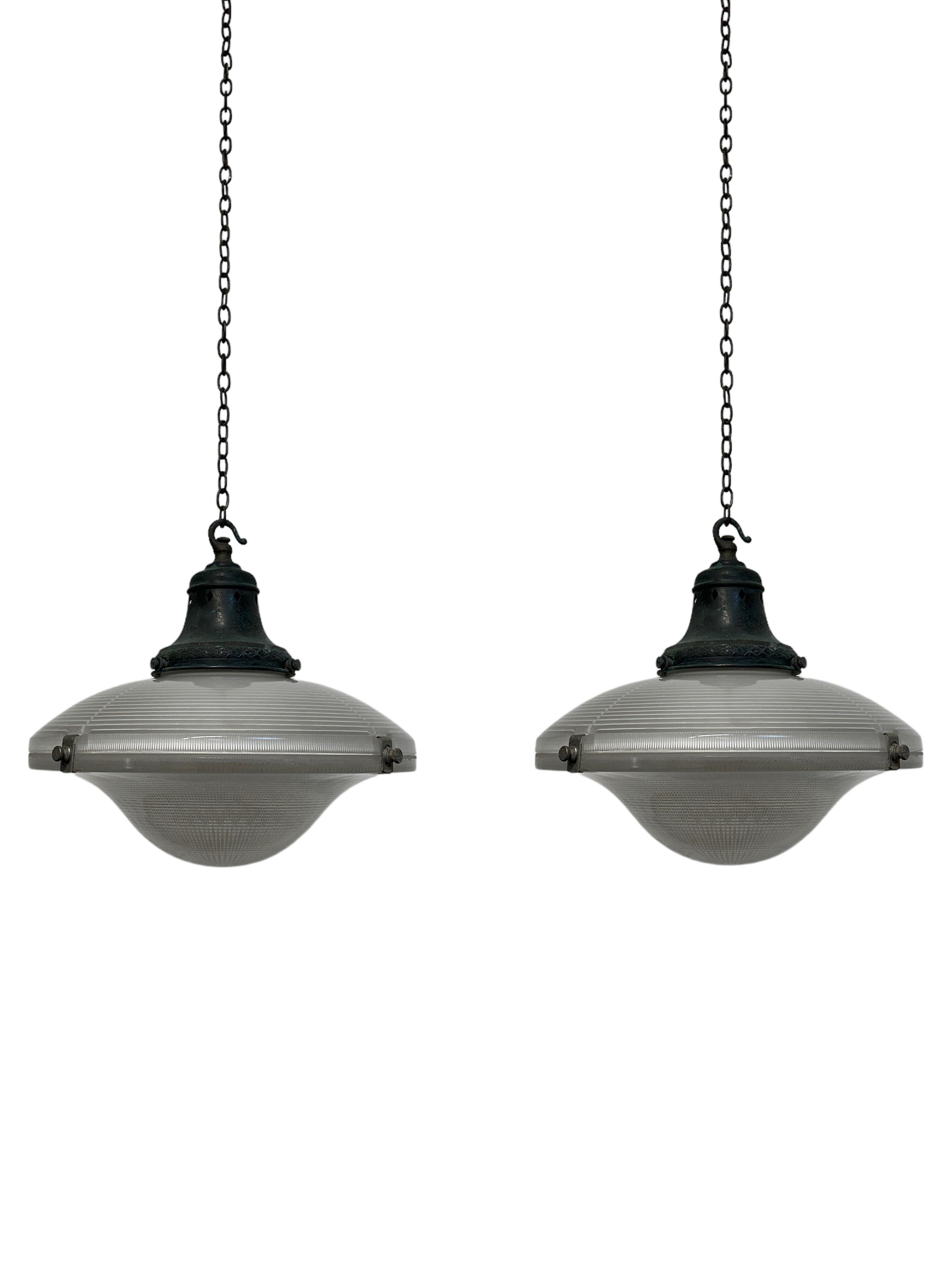 Run Set Vintage Antique Industrial Holophane Glass Ceiling Pendants Light Lamp 3