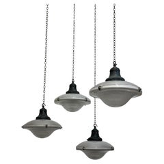 Run Set Vintage Antique Industrial Holophane Glass Ceiling Pendants Light Lamp