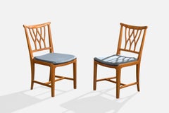 Runar Engblom, Dining Room Chairs, Birch, Velvet, Sweden, 1940s