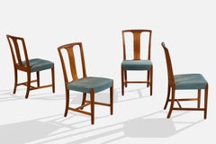 Runar Engblom, chaises de salle à manger, acajou, tissu, Suède, années 1940
