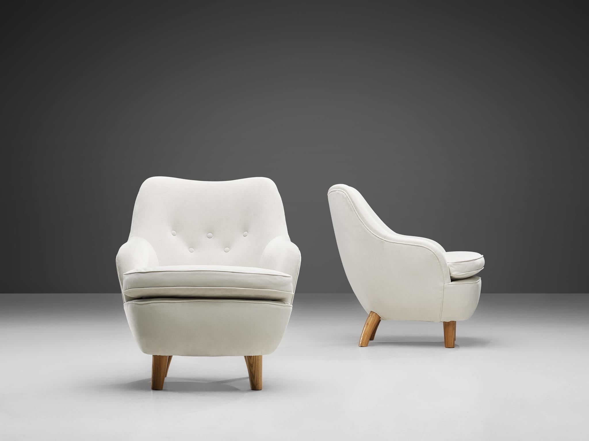 Finnish Runar Engblom Pair of Armchairs in Ivory White Ultrasuede