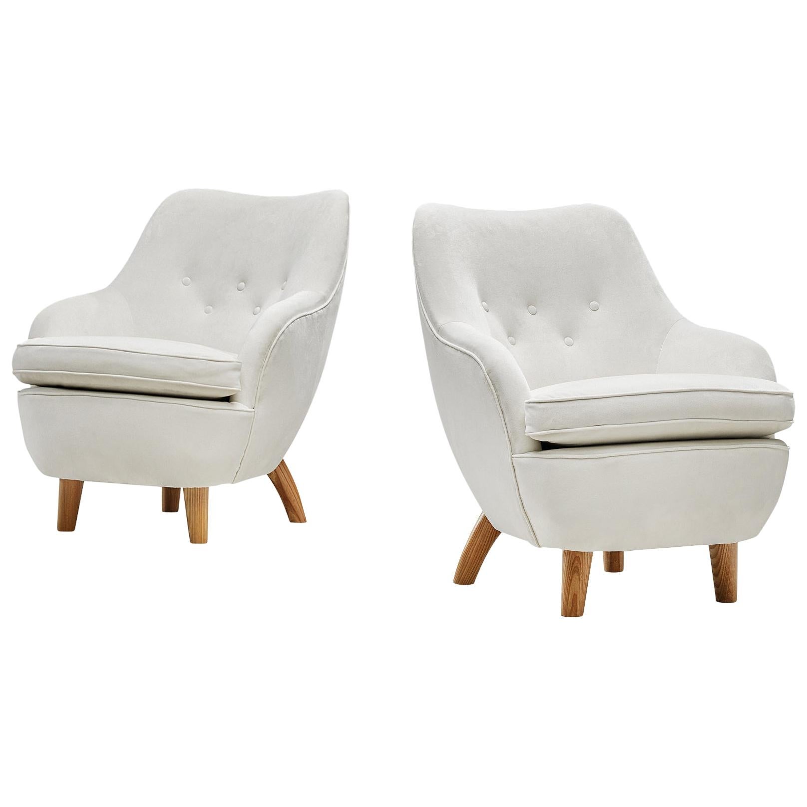 Runar Engblom Pair of Armchairs in Ivory White Ultrasuede