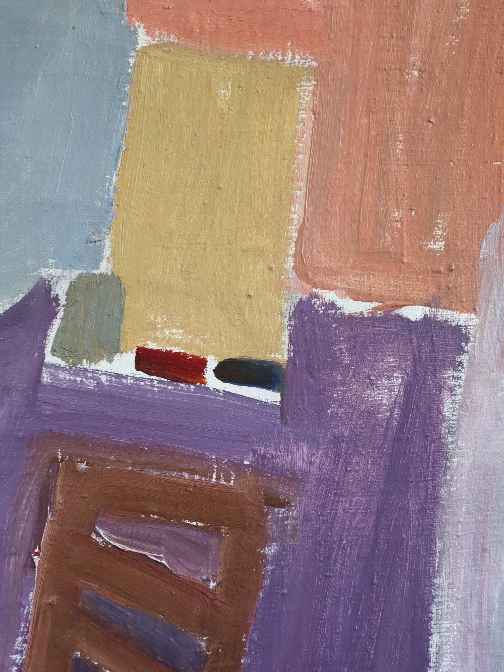 1948 Peinture à l'huile de scène d'intérieur suédoise de style The Modernity - Chaise près du mur en vente 5