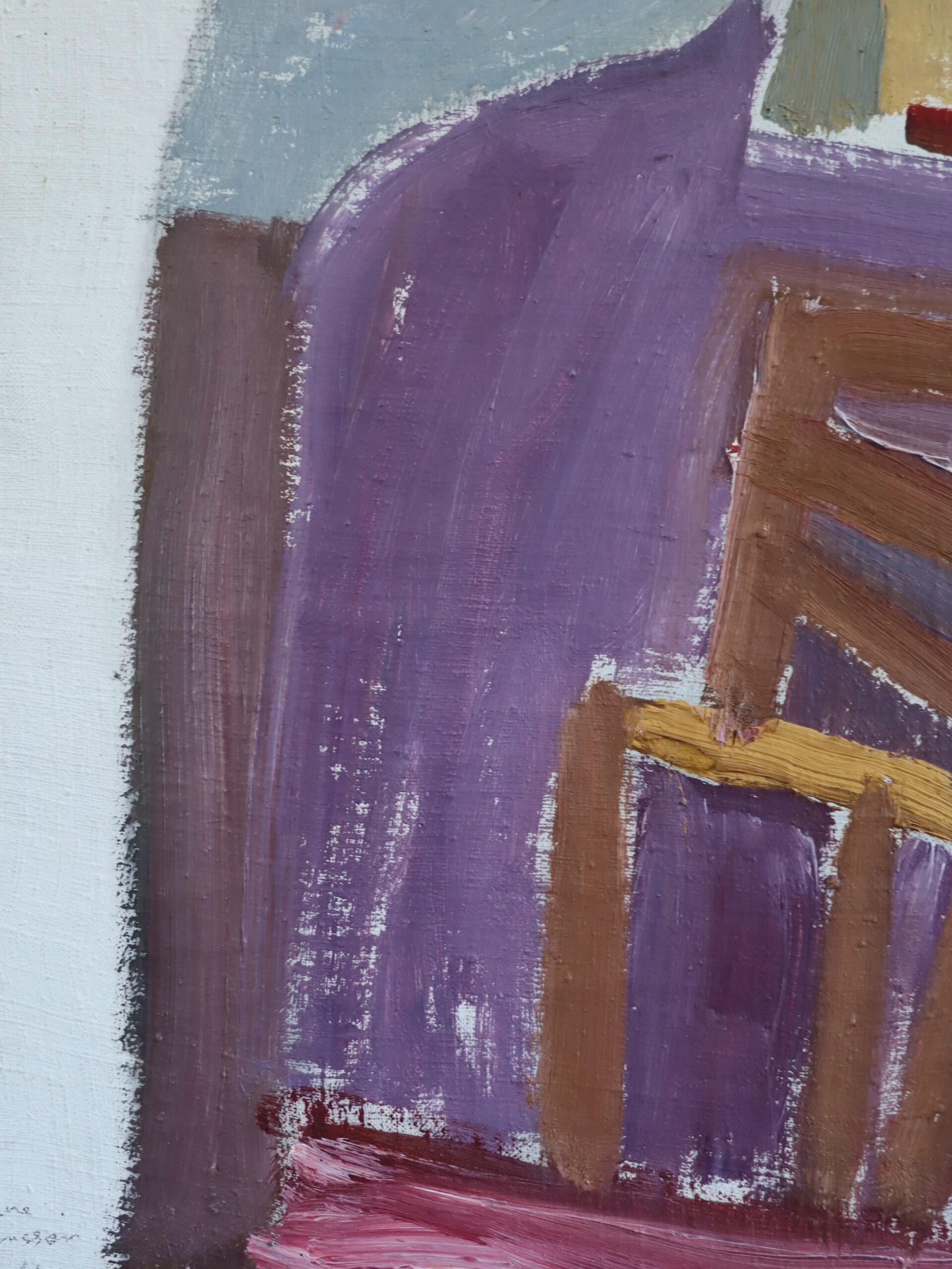 1948 Peinture à l'huile de scène d'intérieur suédoise de style The Modernity - Chaise près du mur en vente 6