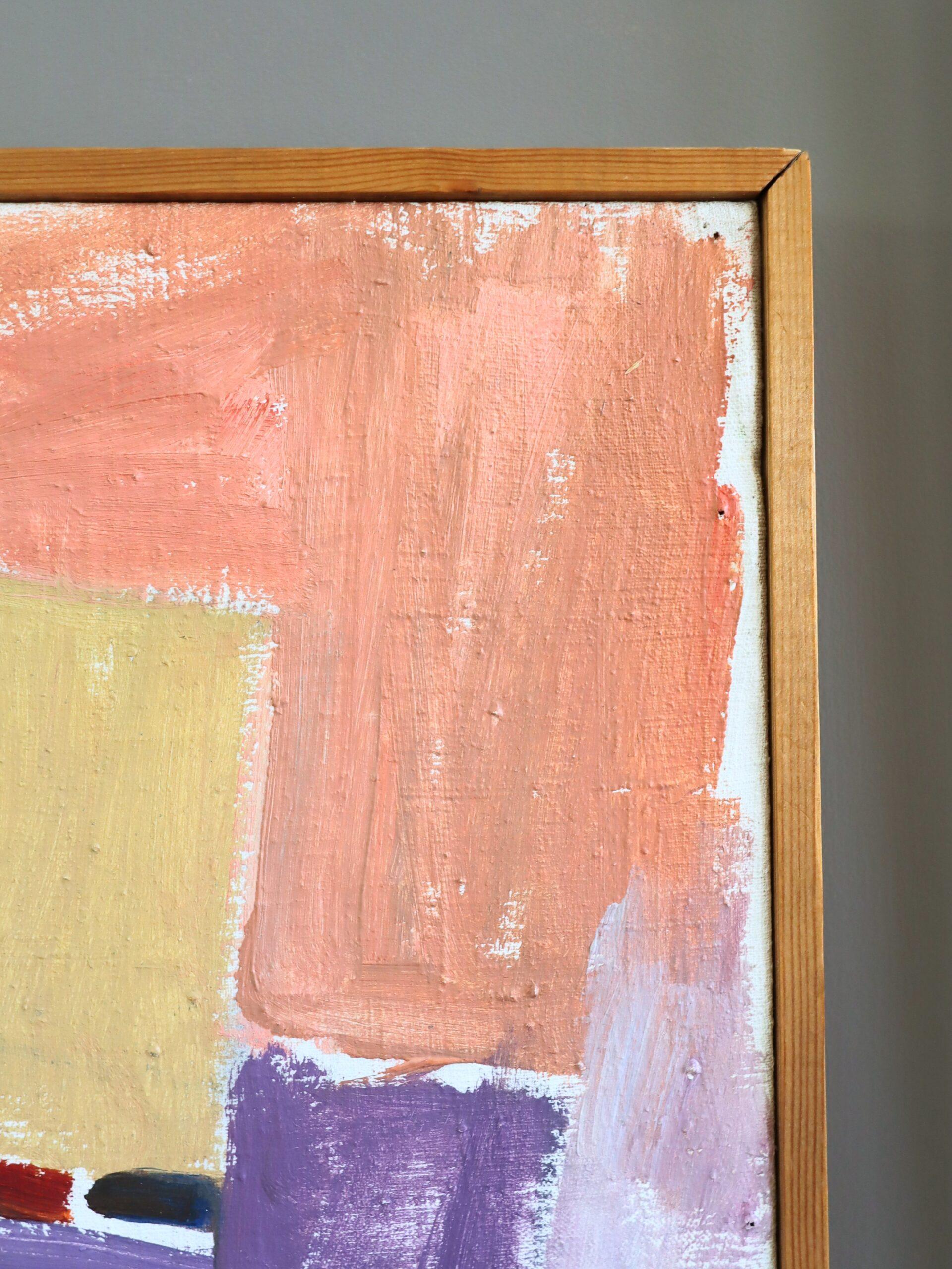 1948 Peinture à l'huile de scène d'intérieur suédoise de style The Modernity - Chaise près du mur en vente 2