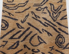 "Rune" Modern Abstract Tiger Motif Tan With Navy Blue Rug by Doris Leslie Blau