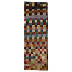 Runner, Colorful Checkerboard Contemporary Gabbeh Persian Wool Rug