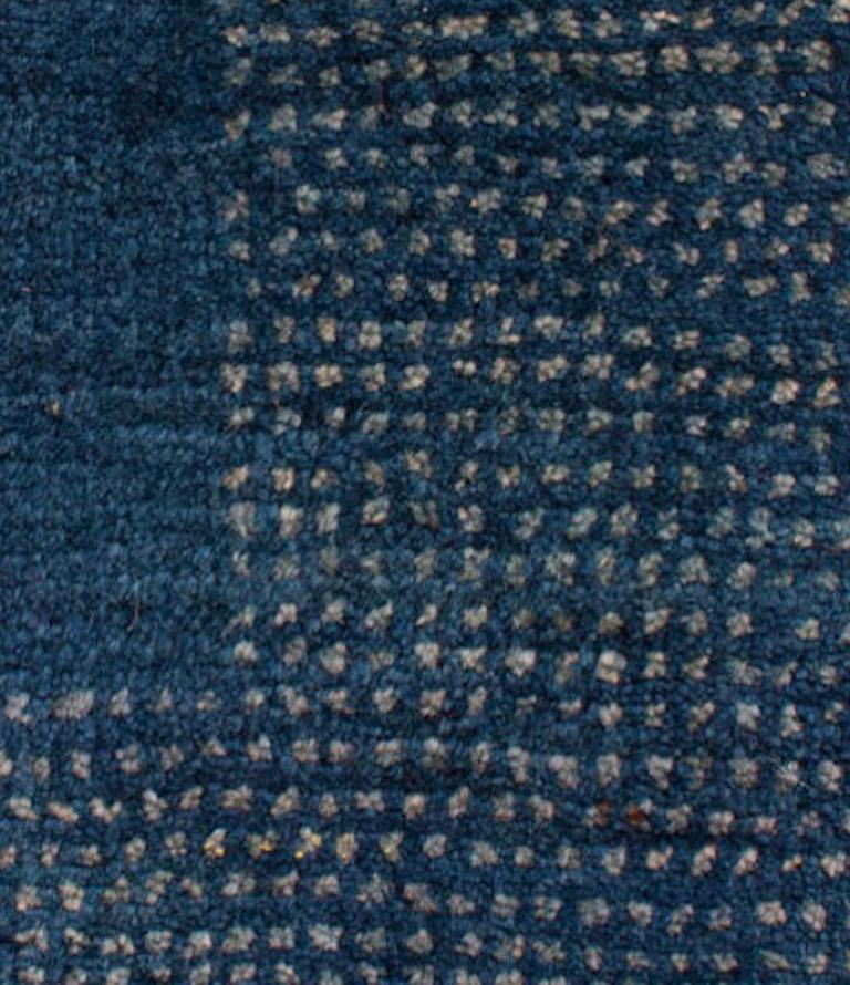 Hand-Knotted Runner, Cornflower Blue Contemporary Tribal Border Gabbeh Persian Wool Rug