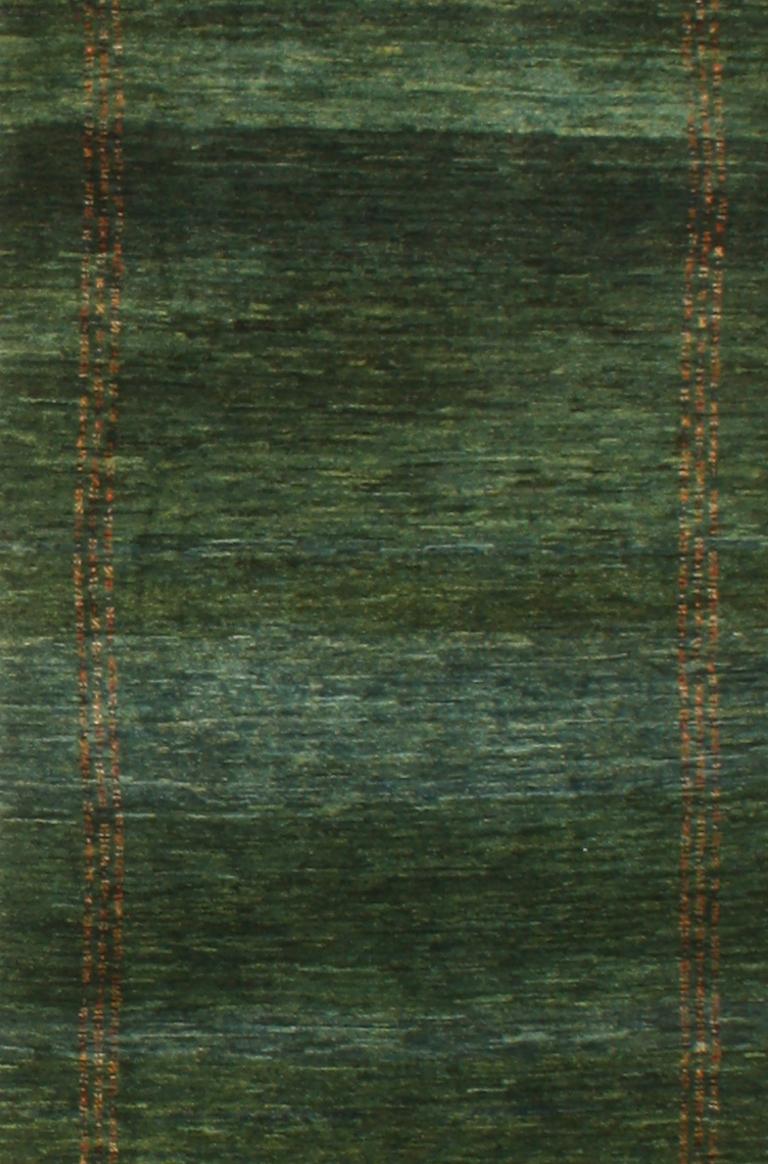 Runner, Emerald Green Contemporary Tribal Design Gabbeh Persian Wool Rug For Sale at 1stDibs
