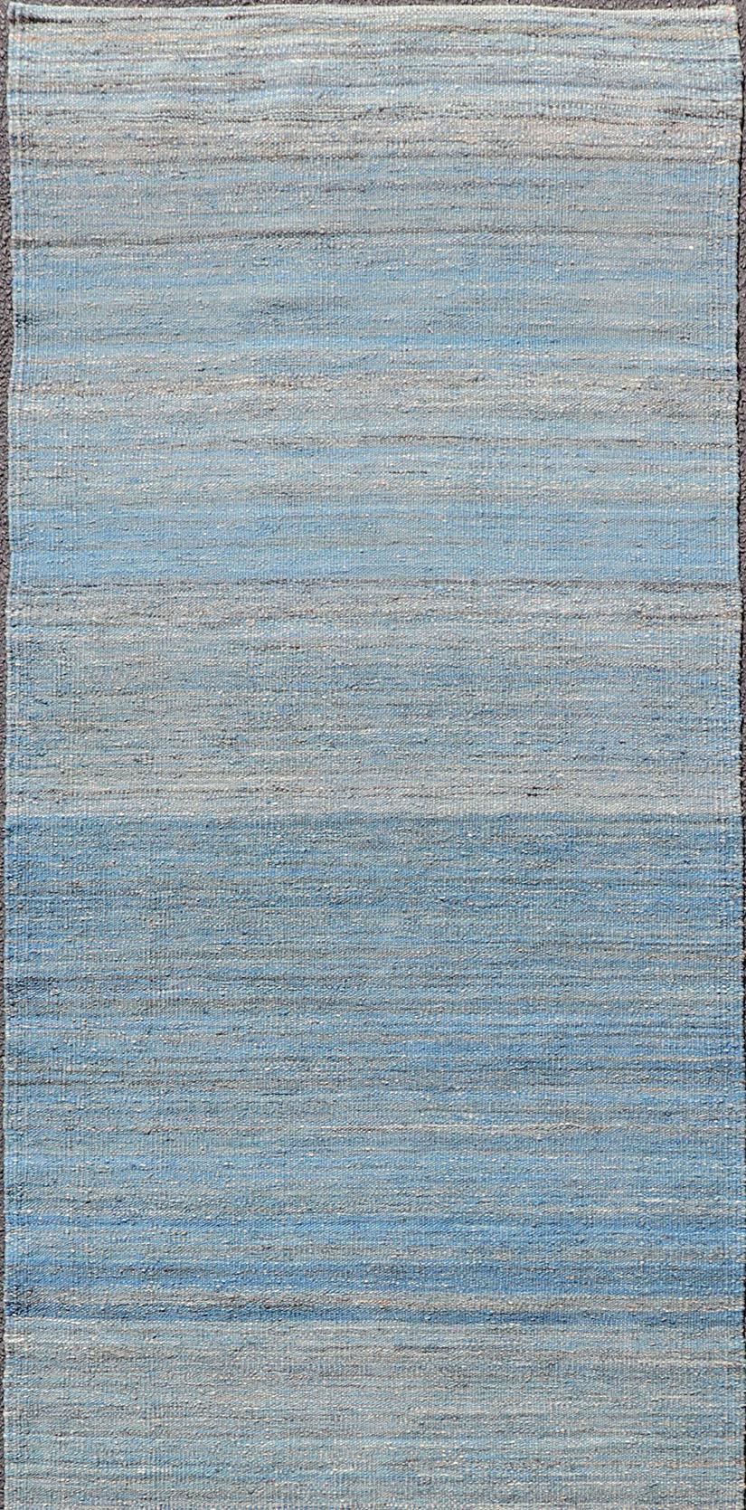 Flat-weave Kilim runner with Minimalist modern design in shades of blue, Green and Taupe, Keivan Woven Arts rug AFG-31974, country of origin / type: Afghanistan / Kilim

This modern design runner evokes casual and easy vibes. Perfect for modern