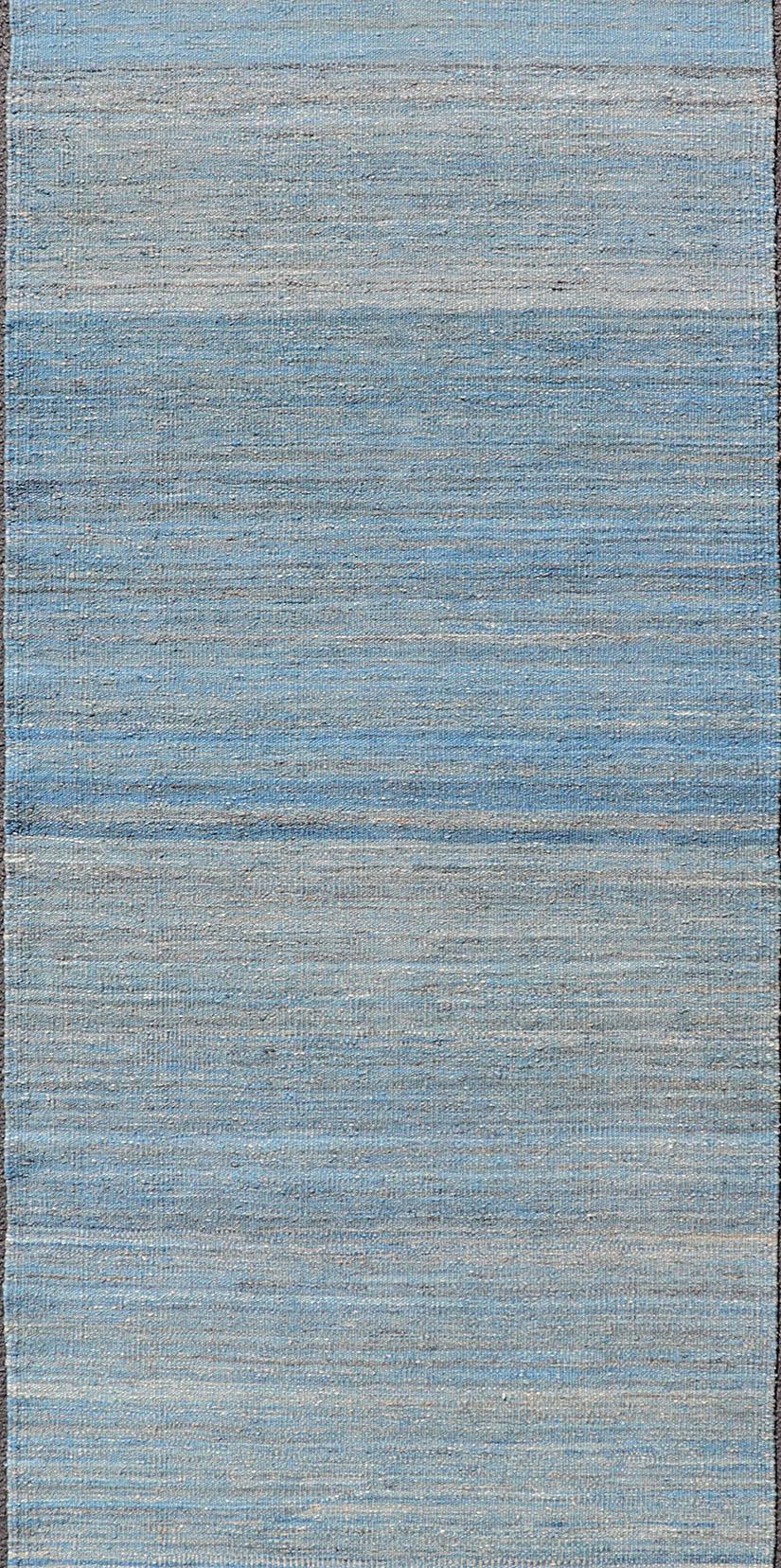 Kilim Runner Flat-Weave in Modern design in Shades of Blue, Green and Taupe For Sale