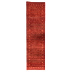 Runner Red Contemporary Tribal Pattern Gabbeh Persian Wool Rug 