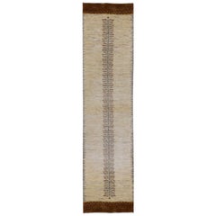 Runner Neutral Contemporary Gabbeh Tree-of-Life Persian Wool Rug 