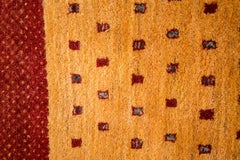 Runner, Gold With Crimson Border Design Contemporary Gabbeh Persian Wool Rug