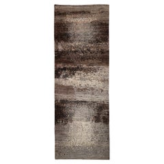 Runner, Gray and Brown Abstract Pattern Contemporary Gabbeh Persian Wool Rug