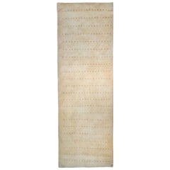 Runner, Ivory and Pale Gold Contemporary Gabbeh Persian Wool Rug