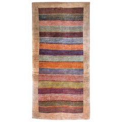 Runner, Multi-Color Striped Contemporary Tribal Design Gabbeh Persian Wool Rug