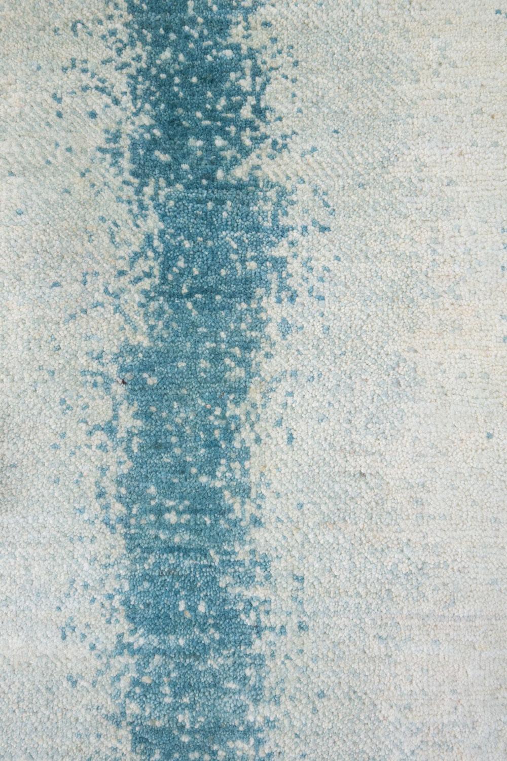 Runner, neutral and soft blue contemporary Gabbeh style Persian wool rug. A lovely and appealing 