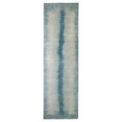 Runner, Neutral and Soft Blue Contemporary Gabbeh Style Persian Wool Rug
