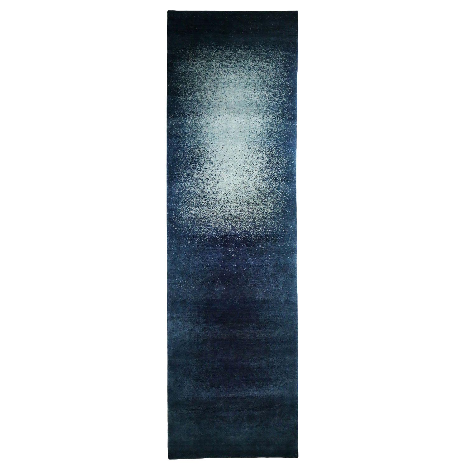 Runner, Pale and Dark Blue Abstract Contemporary Gabbeh Style Persian Wool Rug For Sale