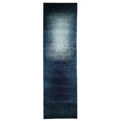 Runner, Pale and Dark Blue Abstract Contemporary Gabbeh Style Persian Wool Rug