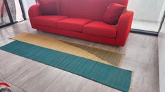 Runner Rug in Natural Fiber with Green Pattern for Modern Decor