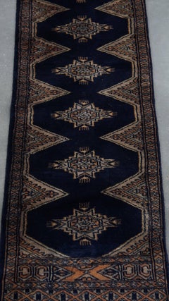 Hand-Crafted Oriental Runner Rug, Cotton, Blue Tones, 148x40cm