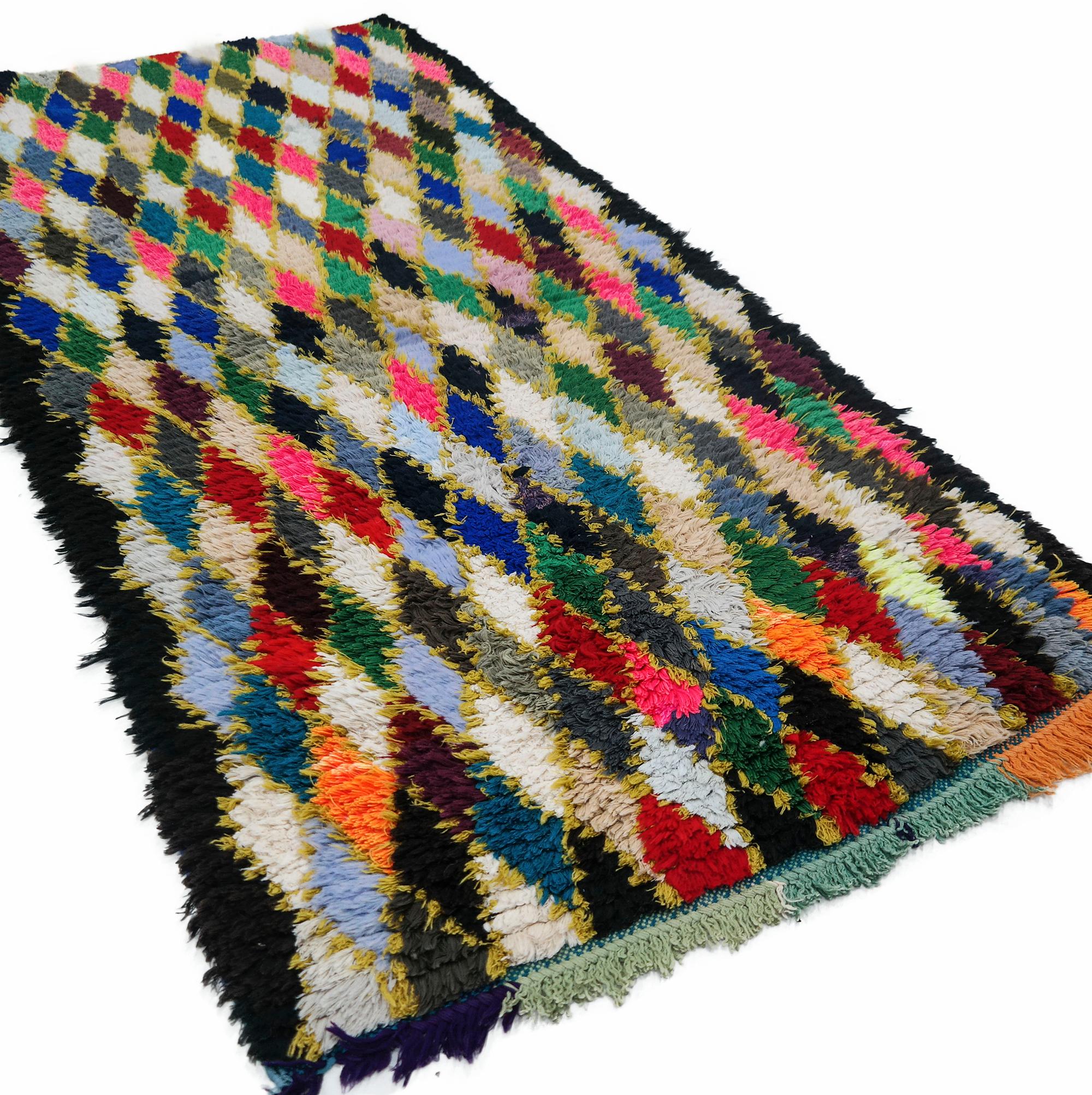 Bohemian Runner Rug l Moroccan Hallway Rug Azilal Boucherouite Carpet For Sale