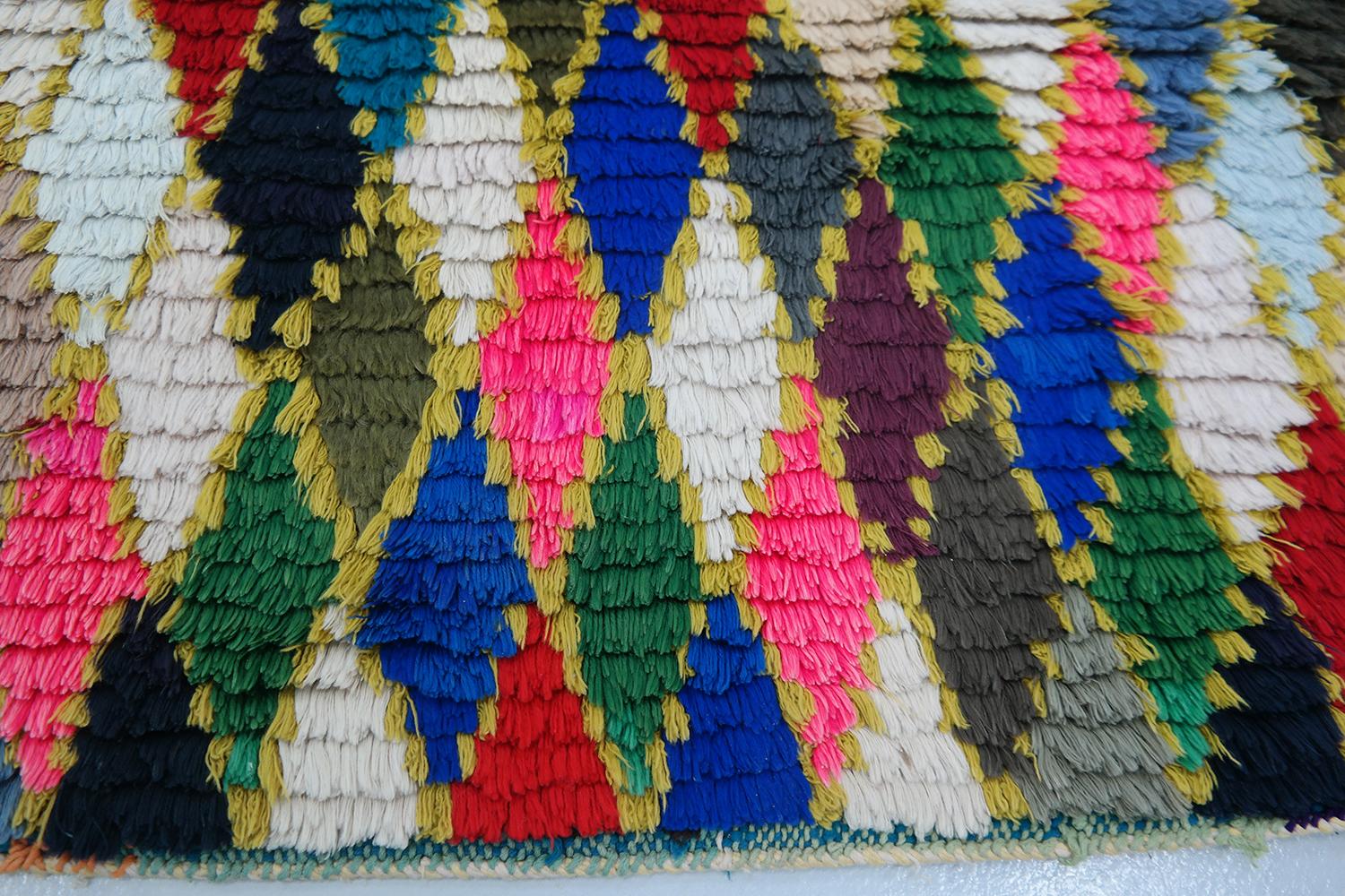 Cotton Runner Rug l Moroccan Hallway Rug Azilal Boucherouite Carpet For Sale