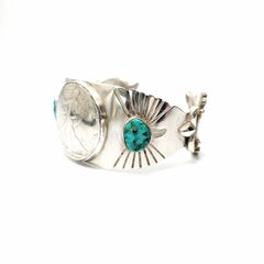 Running Bear Shop Sterling Silver Turquoise and Walking Liberty Half Dollar Cuff