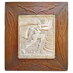"Running Eve", Fabulous Art Deco-Influenced Folk Art Relief Sculpture, Marble