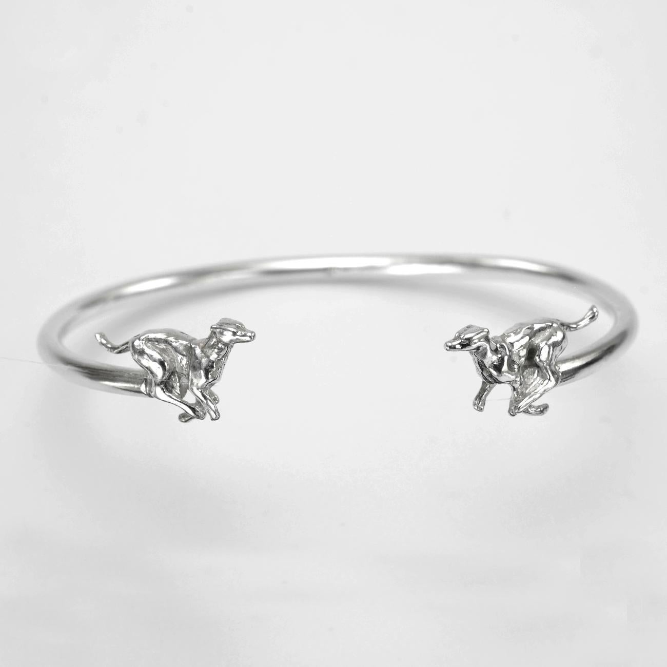 Contemporary Running Greyhound Bangle in Sterling Silver For Sale