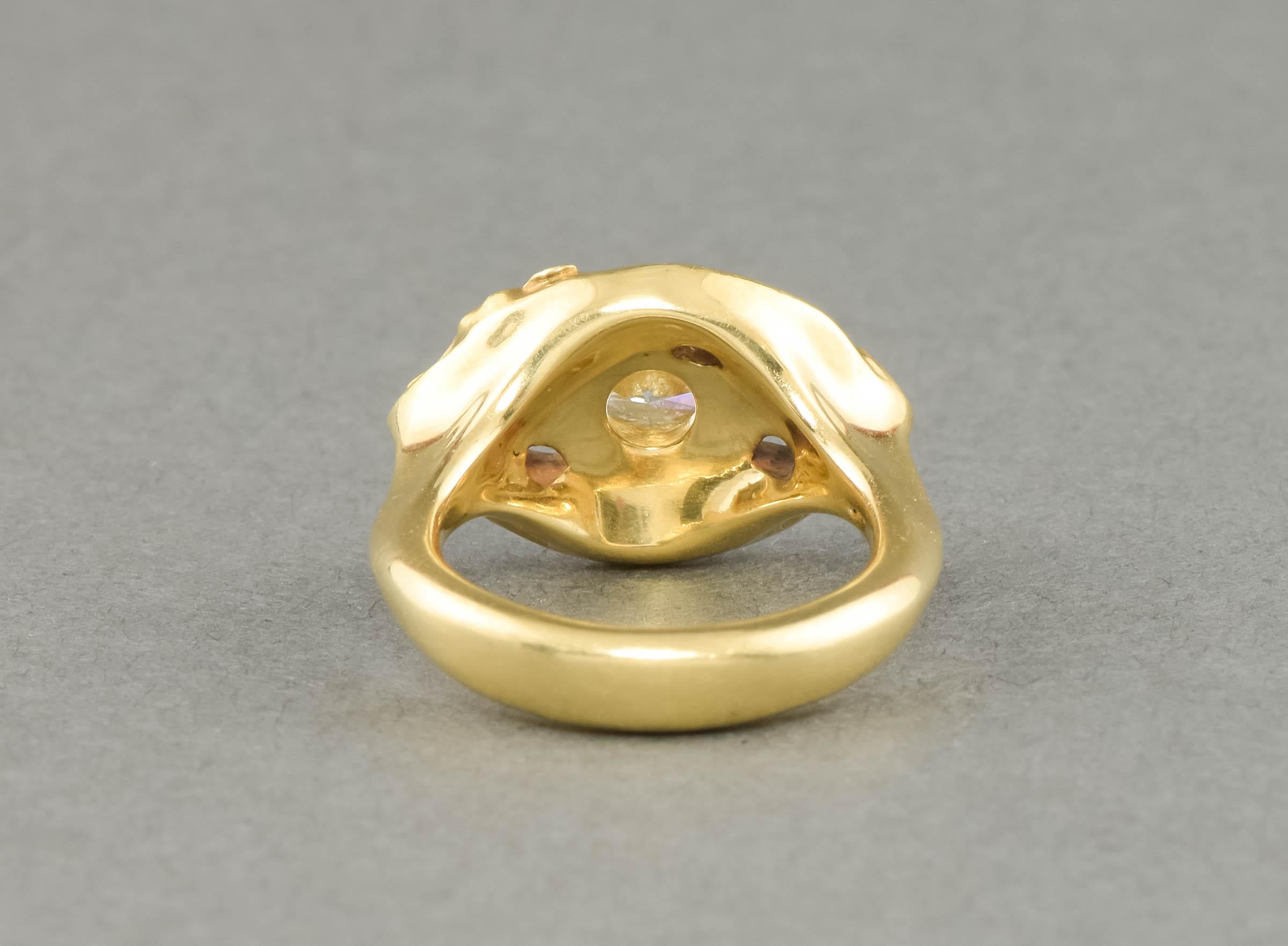 Classical Greek Running Greyhound Diamond Dog Ring in 18K Gold