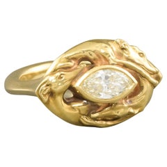 Running Greyhound Diamond Dog Ring in 18K Gold