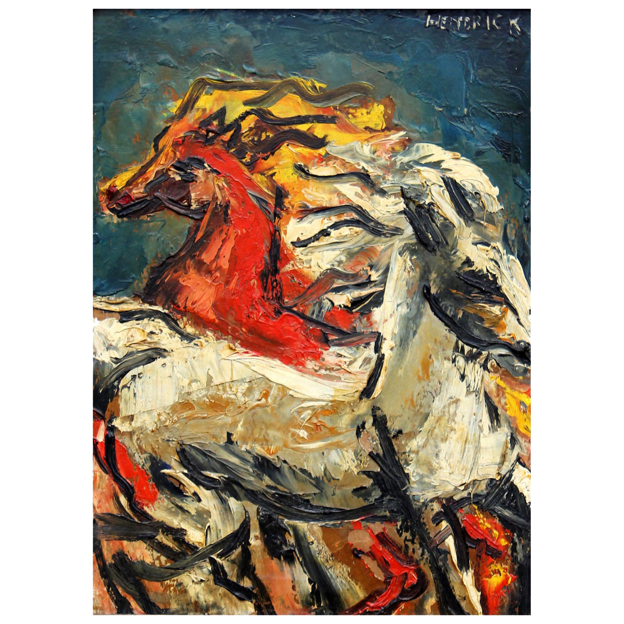 Peinture à l'huile impressionniste abstraite - Chevaux en train de courir en vente