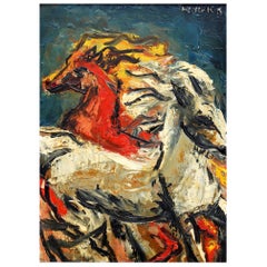 Running Horses Abstract Impressionist Oil Painting