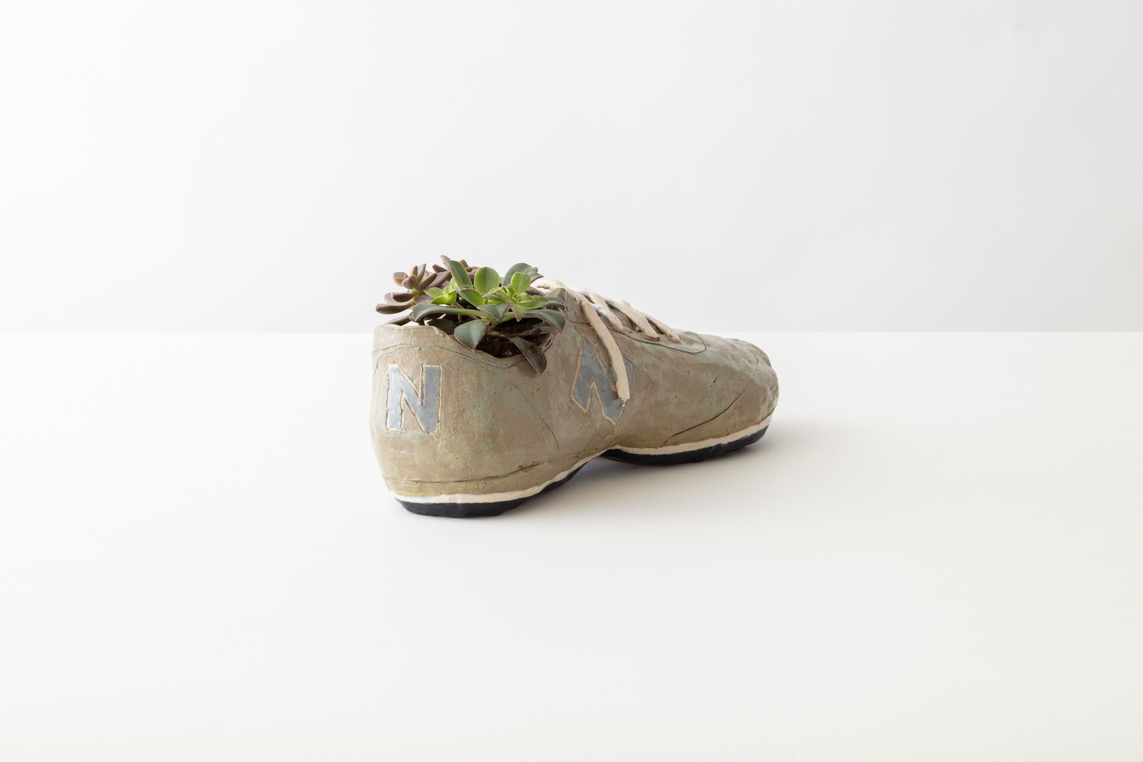 Modern Running Shoe Handmade Glazed Earthenware Planter Unique Edition