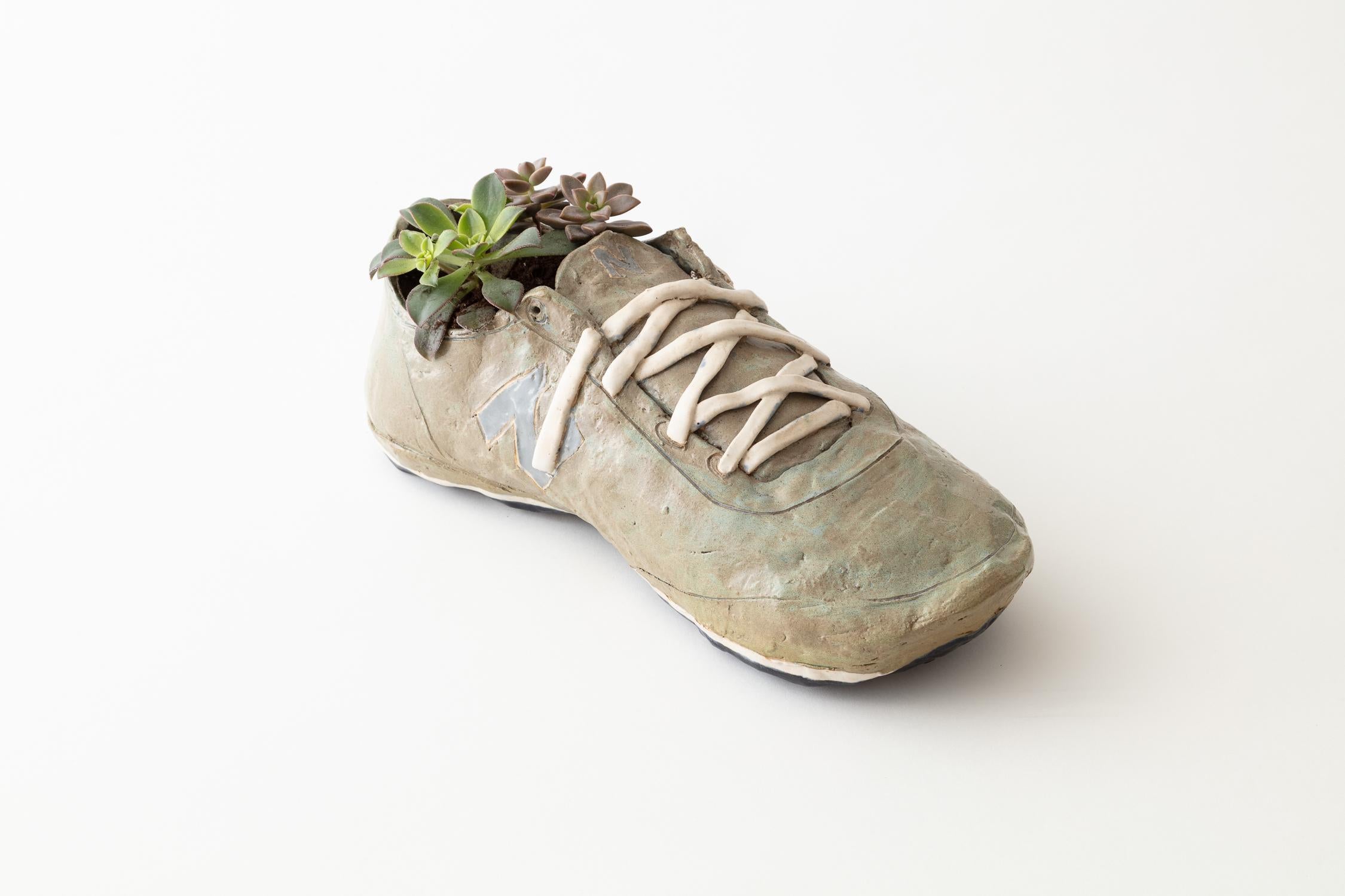 American Running Shoe Handmade Glazed Earthenware Planter Unique Edition