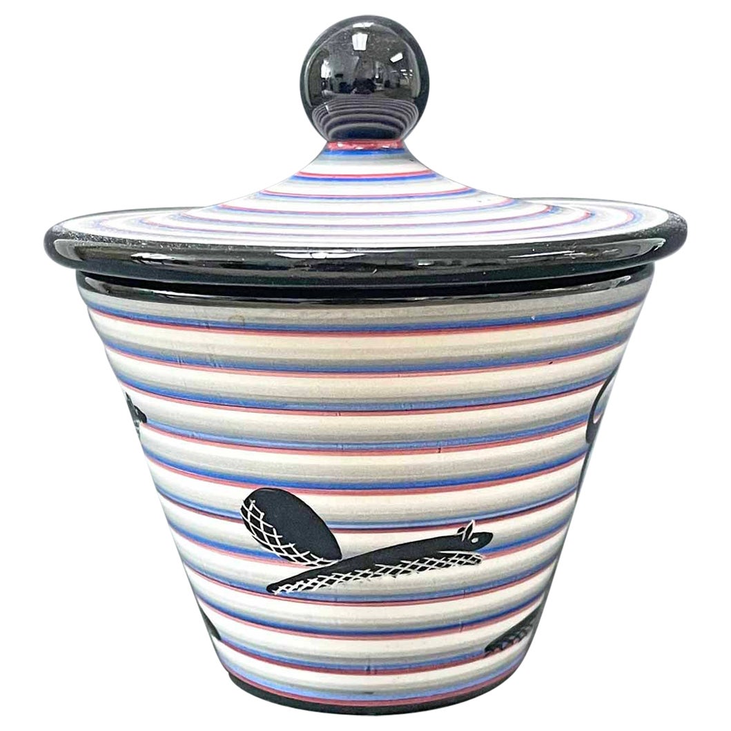 "Running Squirrel and Panther", Rare Art Deco Covered Jar by Rometti, 1930s