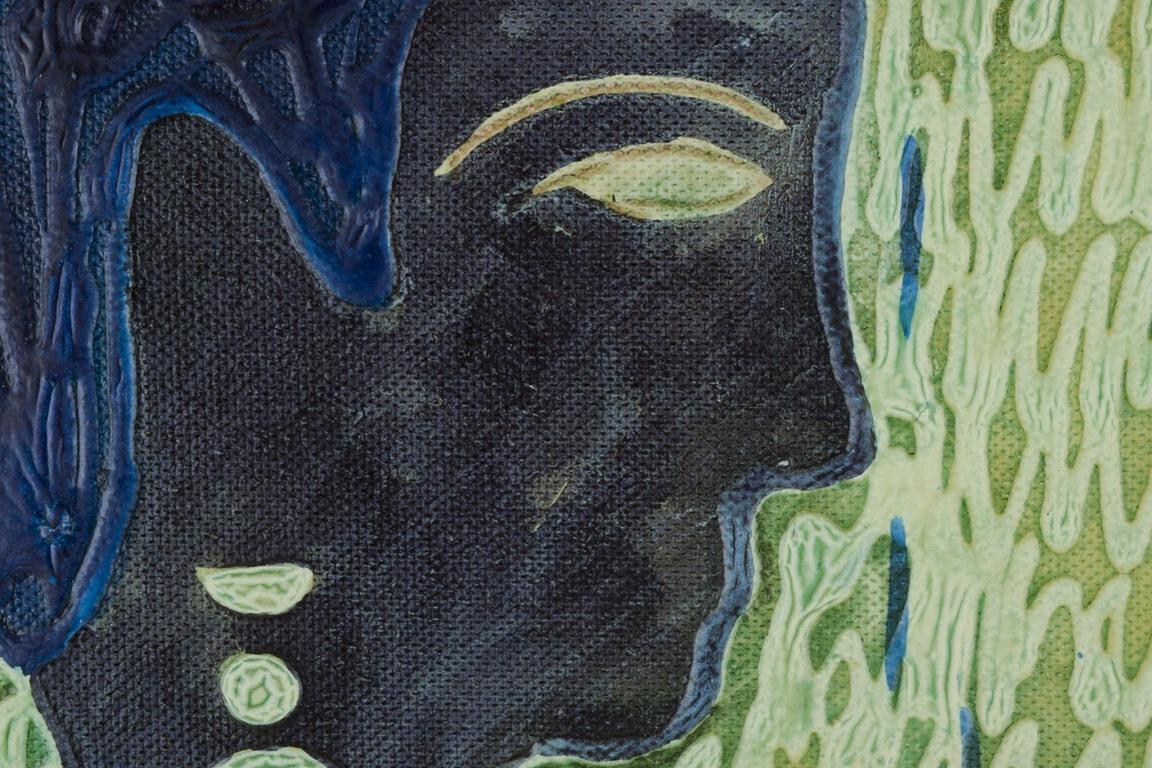 Runo Öberg (1931-2019), schwedischer Künstler. Gemischte Medien auf Karton. Frau und Blume (Mitte des 20. Jahrhunderts) im Angebot
