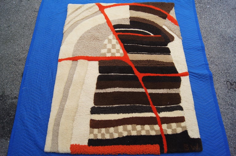 Designed by textile artist Berit Woelfer and manufactured by the renowned Swedish rug company Kasthall, this double weave woolen wall hanging is titled 