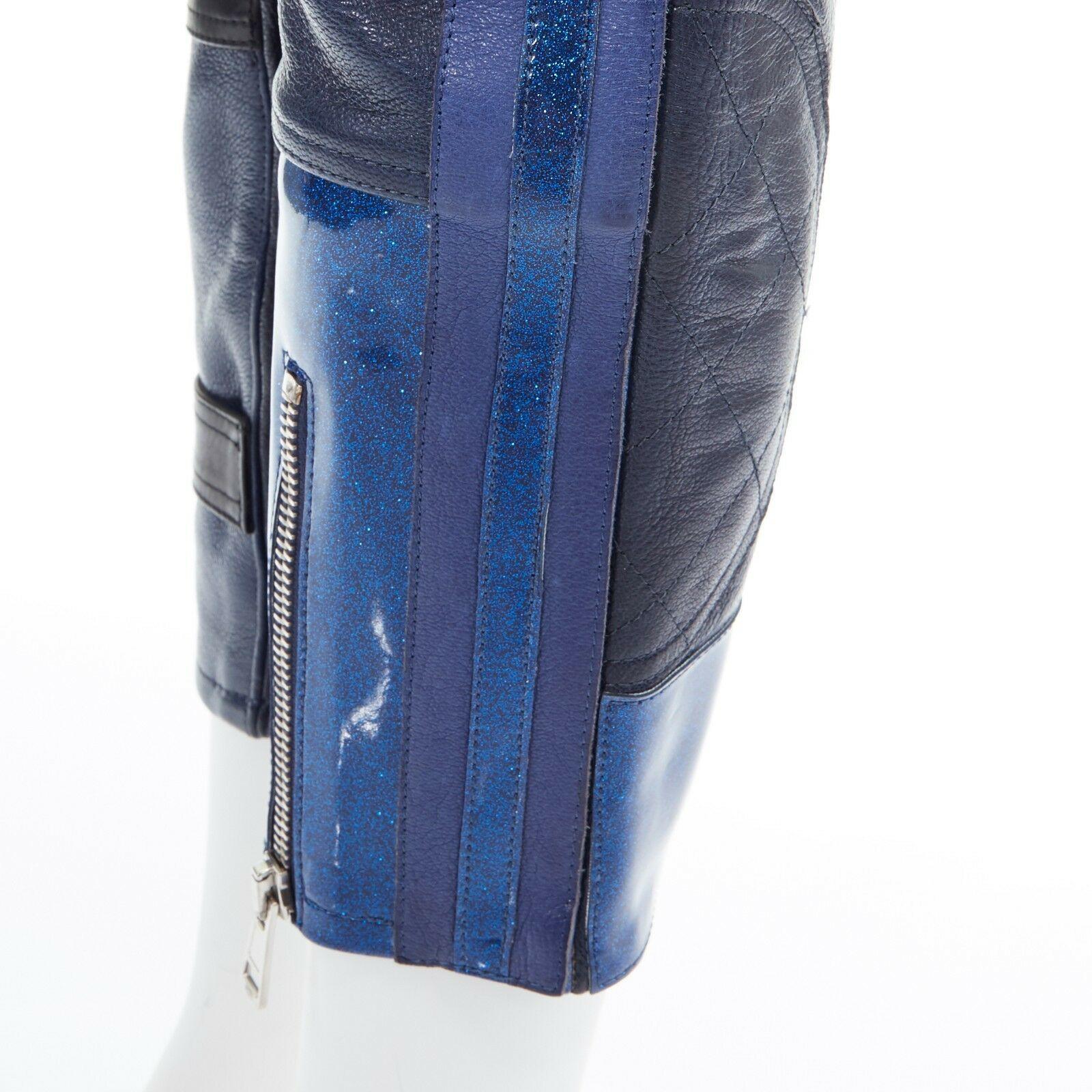 runway ACNE STUDIOS 2012 blue leather ribbed star cropped biker pants FR36 S 5