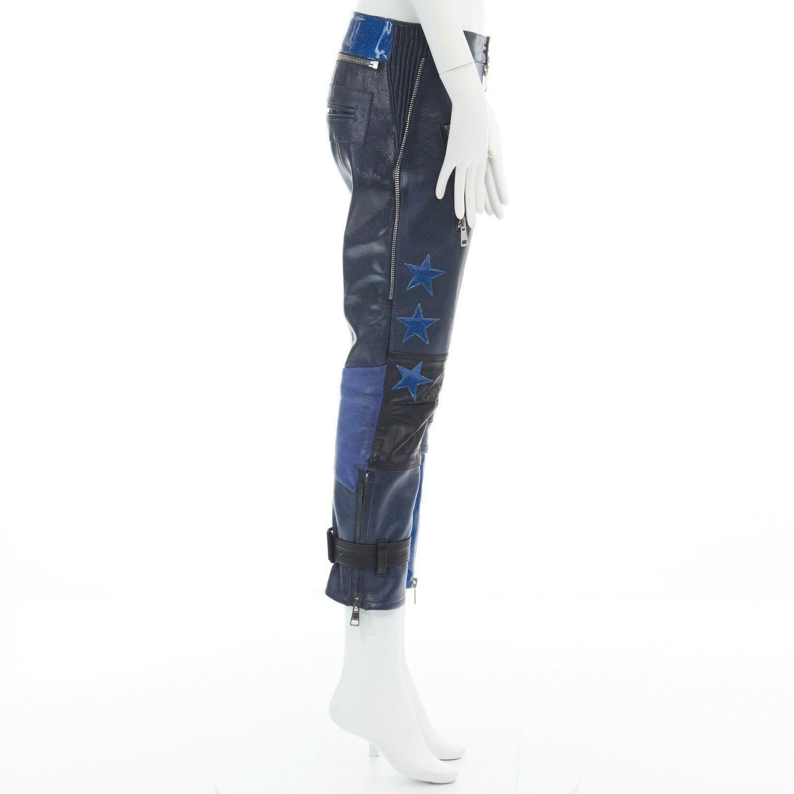 runway ACNE STUDIOS 2012 blue leather ribbed star cropped biker pants FR36 S 
Reference: TGAS/A02156 
Brand: Acne Studios 
Collection: 2013 Runway 
Material: Leather 
Color: Blue 
Pattern: Other 
Closure: Zip 
Extra Detail: FROM THE 2012 RUNWAY.