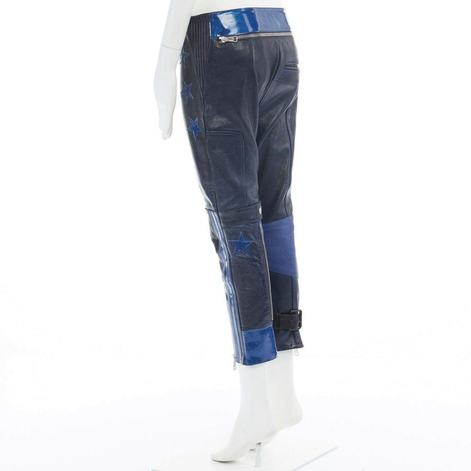 runway ACNE STUDIOS 2012 blue leather ribbed star cropped biker pants FR36 S In New Condition In Hong Kong, NT