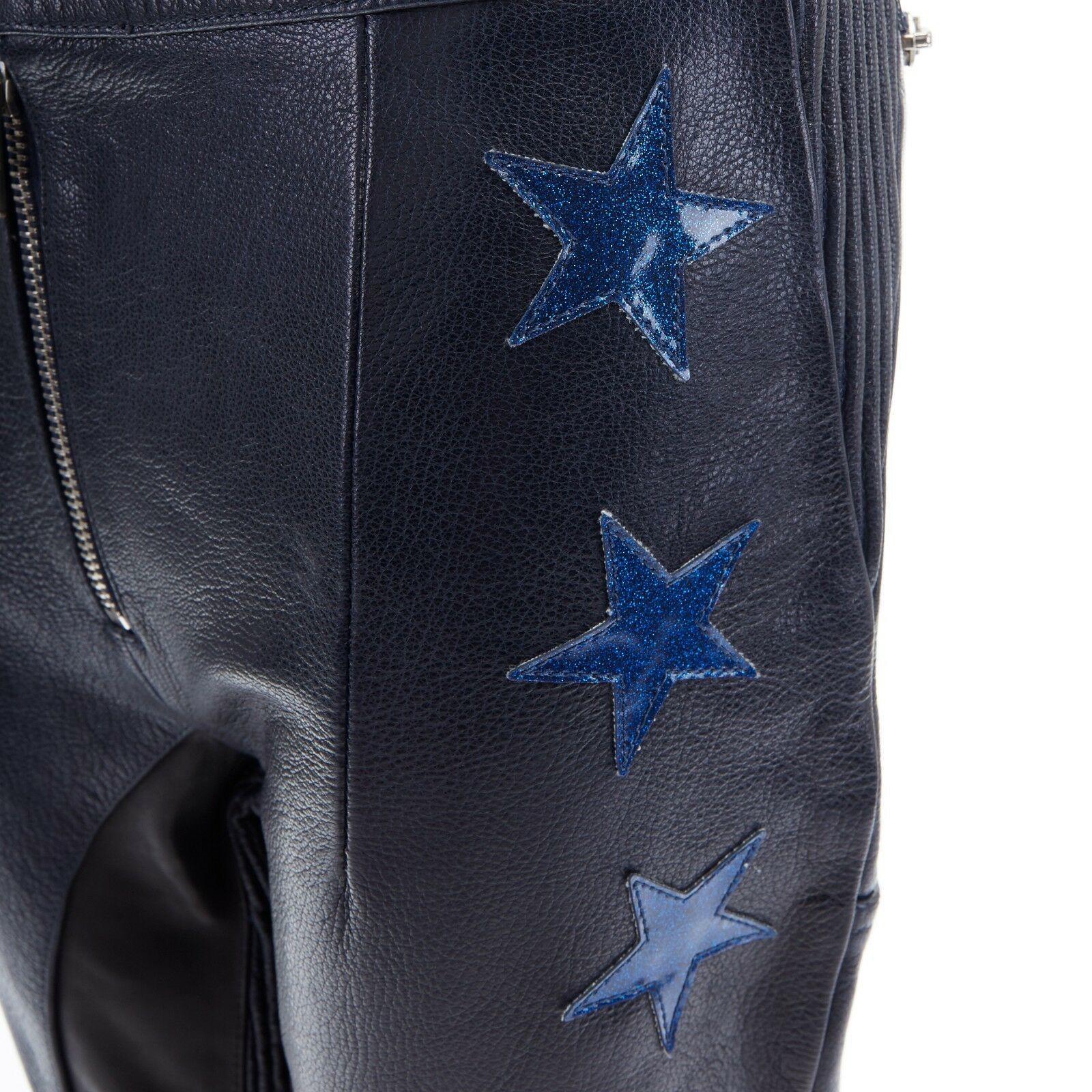runway ACNE STUDIOS 2012 blue leather ribbed star cropped biker pants FR36 S 1